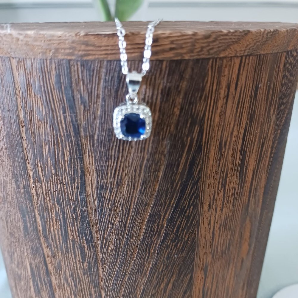 Sterling Silver CZ Blue Sapphire Necklace - Picture 5 of 6